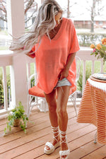 Womens V-Neck Half Sleeves Loose Summer Sweater and Lightweight Knitted Shirts Pullover Tops