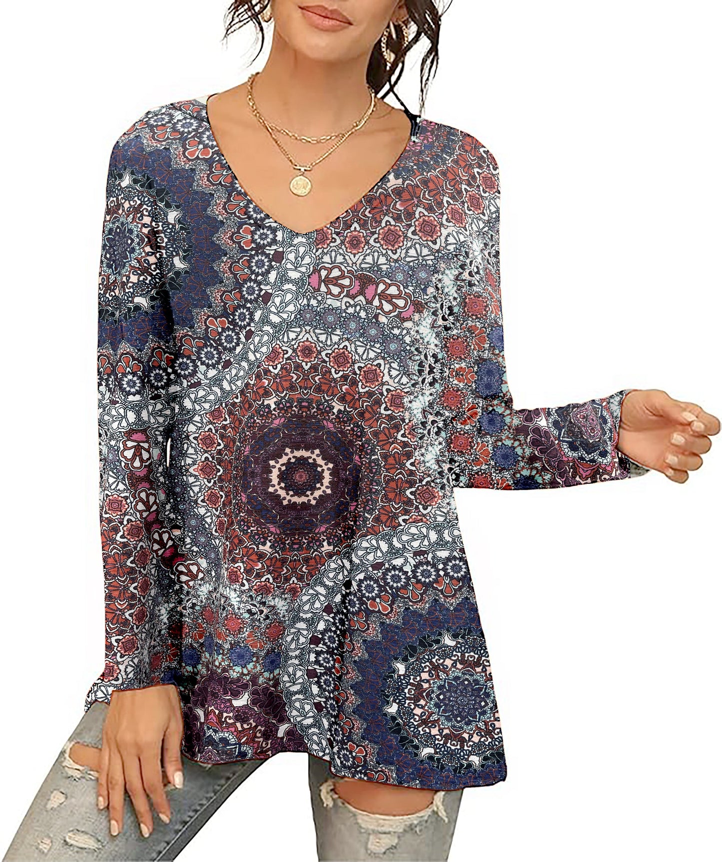 Womens Casual Flattering Long Sleeve Dressy Casual Comfy Blouse Loose Fit Flowy Tunic Tops