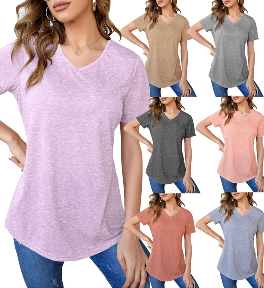 Womens Basic Short Sleeve V Neck Tops