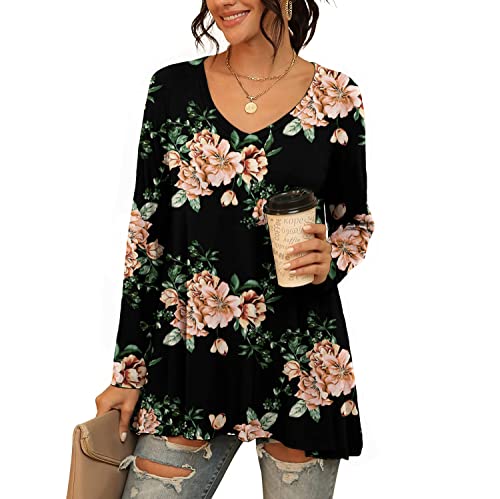 Womens Casual Flattering Long Sleeve Dressy Casual Comfy Blouse Loose Fit Flowy Tunic Tops