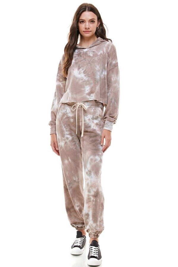 Tie Dye Boxy Hoodies Top and Wide Jogger Set | 3 Colors | 4 Sizes