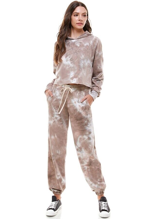 Tie Dye Boxy Hoodies Top and Wide Jogger Set | 3 Colors | 4 Sizes