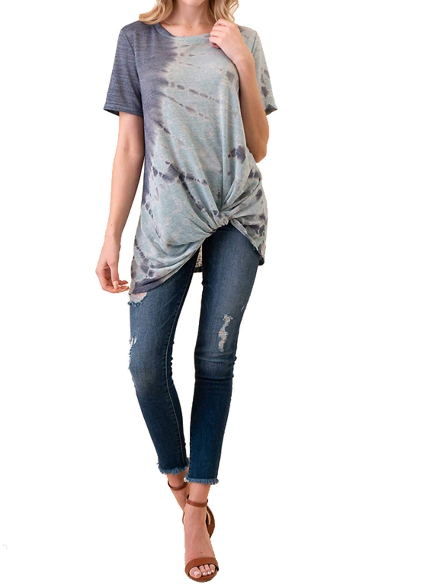 MINT PLUS PINK Women Casual Summer Tie Dye Tunic T-Shirt and Top/Womens Short Sleeve Blouses