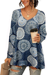 Womens Casual Flattering Long Sleeve Dressy Casual Comfy Blouse Loose Fit Flowy Tunic Tops