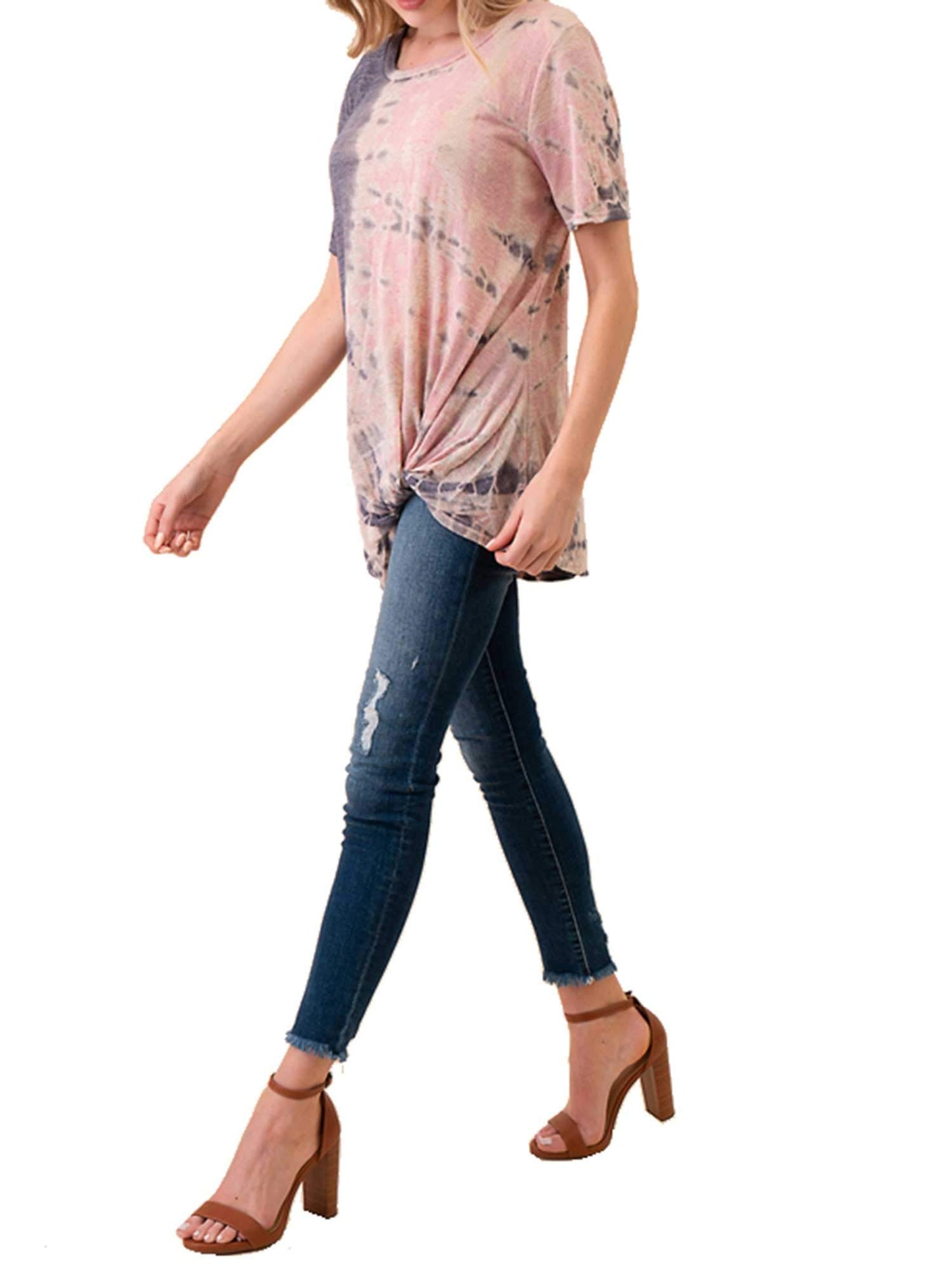 MINT PLUS PINK Women Casual Summer Tie Dye Tunic T-Shirt and Top/Womens Short Sleeve Blouses