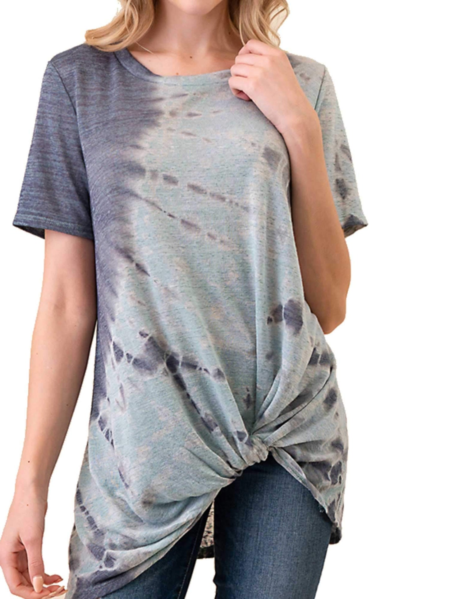 MINT PLUS PINK Women Casual Summer Tie Dye Tunic T-Shirt and Top/Womens Short Sleeve Blouses