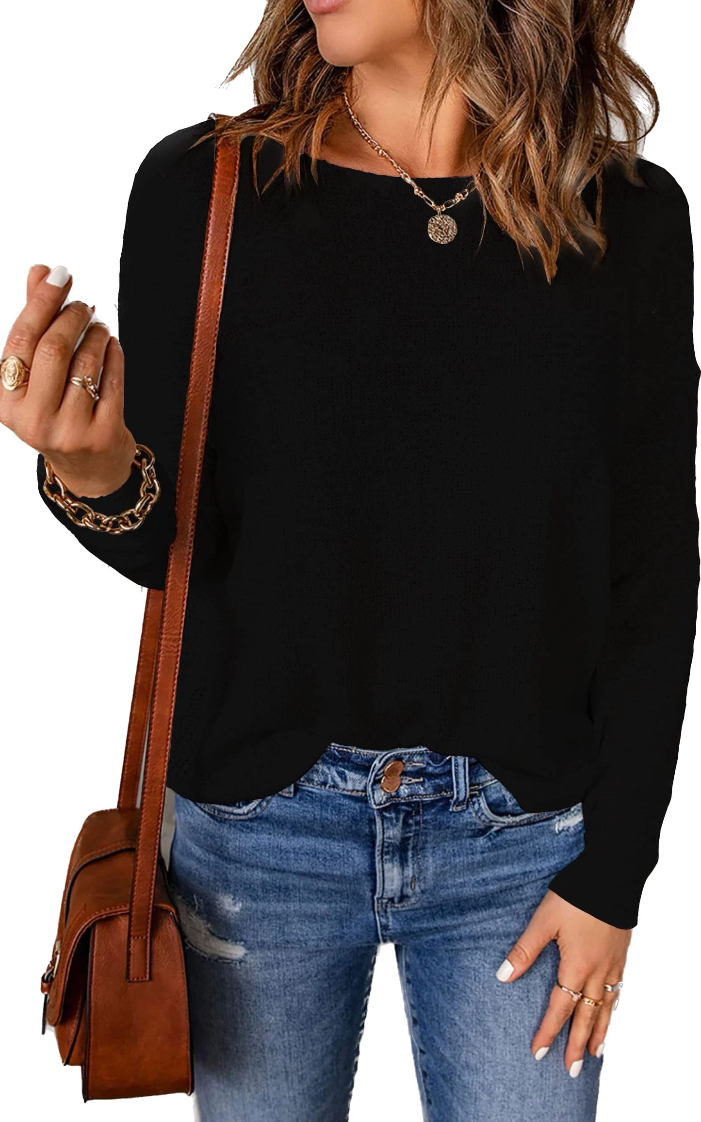 Women's Drop Shoulder Pullover Sweater Tops