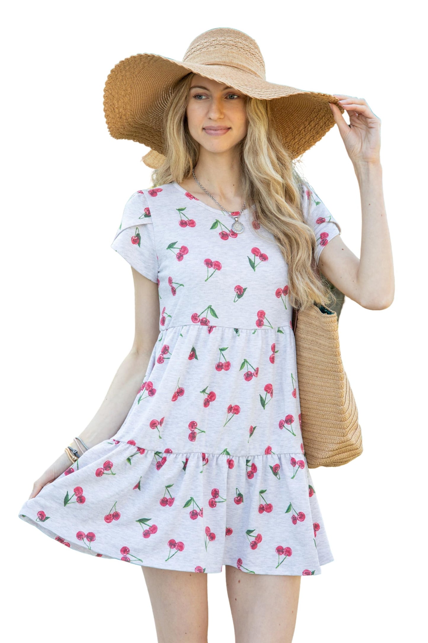 MINT PLUS PINK Women Petal Short Sleeve Pocket Casual Ruffle Loose Swing Casual Dress