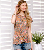 Women's Casual Summer Loose Leopard Floral Print Twist Knot Comfy Plus Size Top Short Sleeve Tee