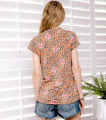 Women's Casual Summer Loose Leopard Floral Print Twist Knot Comfy Plus Size Top Short Sleeve Tee