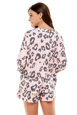 MINT PLUS PINK Women's Two Piece Pajama Heart Print Pjs Shirt and Elastic Shorts Loungewear Set with Pocket