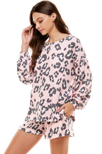 MINT PLUS PINK Women's Two Piece Pajama Heart Print Pjs Shirt and Elastic Shorts Loungewear Set with Pocket