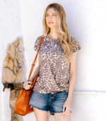 Women's Casual Summer Loose Leopard Floral Print Twist Knot Comfy Plus Size Top Short Sleeve Tee