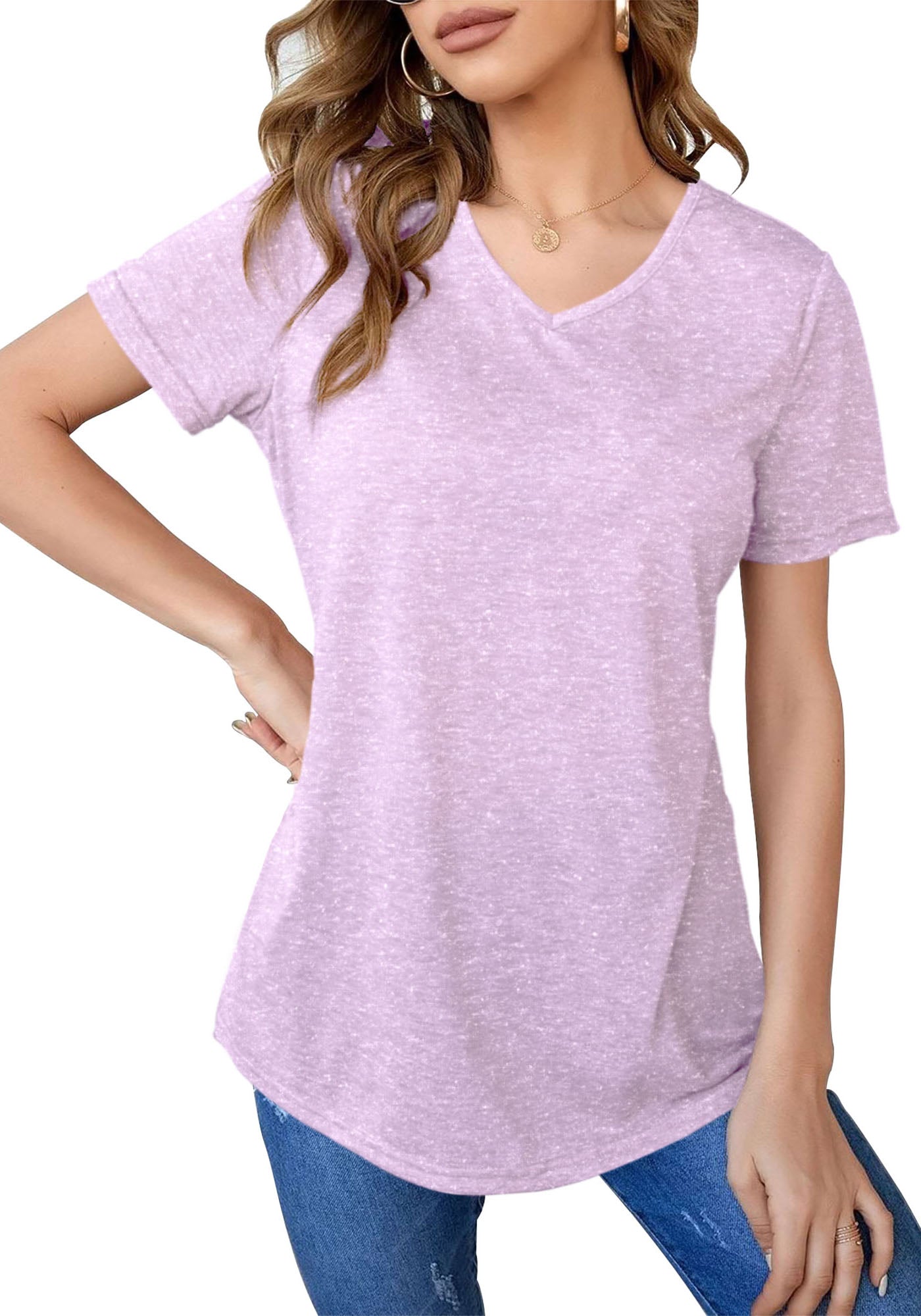 MINT PLUS PINK Womens Short Sleeve V Neck Tops Casual Blouses and Basic Tee T-Shirts