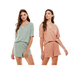 Women's Ribbed Knit Pajama Sets Short Sleeve Top and Shorts 2 Pieces Loungewear