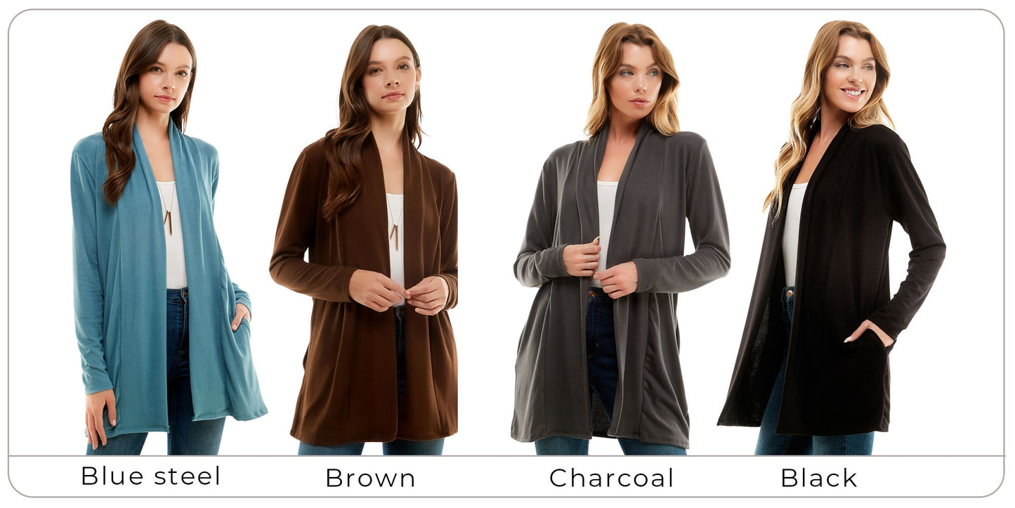 Women's Casual Lightweight Open Front Cardigan and Soft Basic Drape Long Sleeve Sweater Coat (S-3XL)