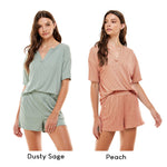 Women's Ribbed Knit Pajama Sets Short Sleeve Top and Shorts 2 Pieces Loungewear