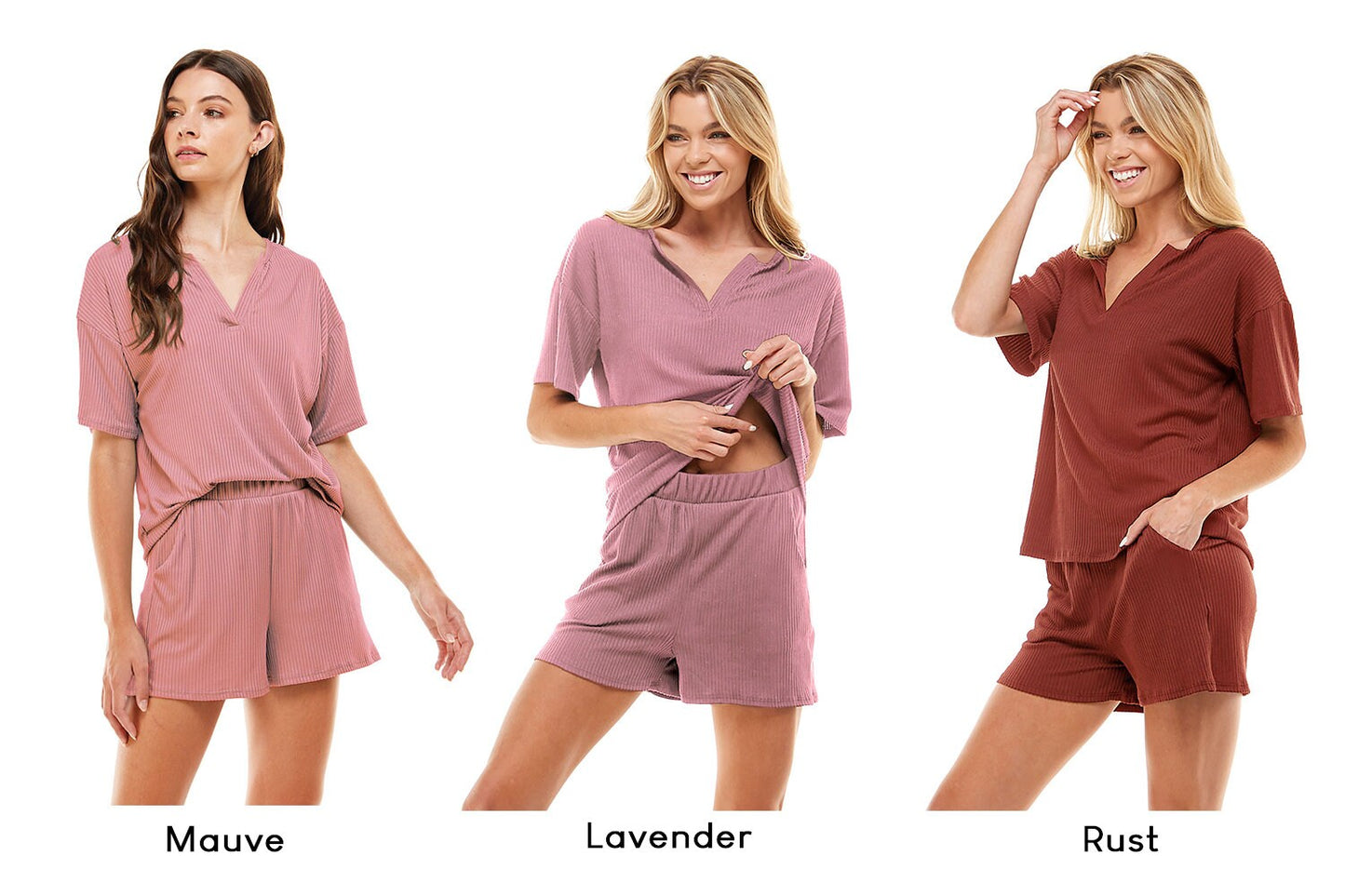 Women's Ribbed Knit Pajama Sets Short Sleeve Top and Shorts 2 Pieces Loungewear