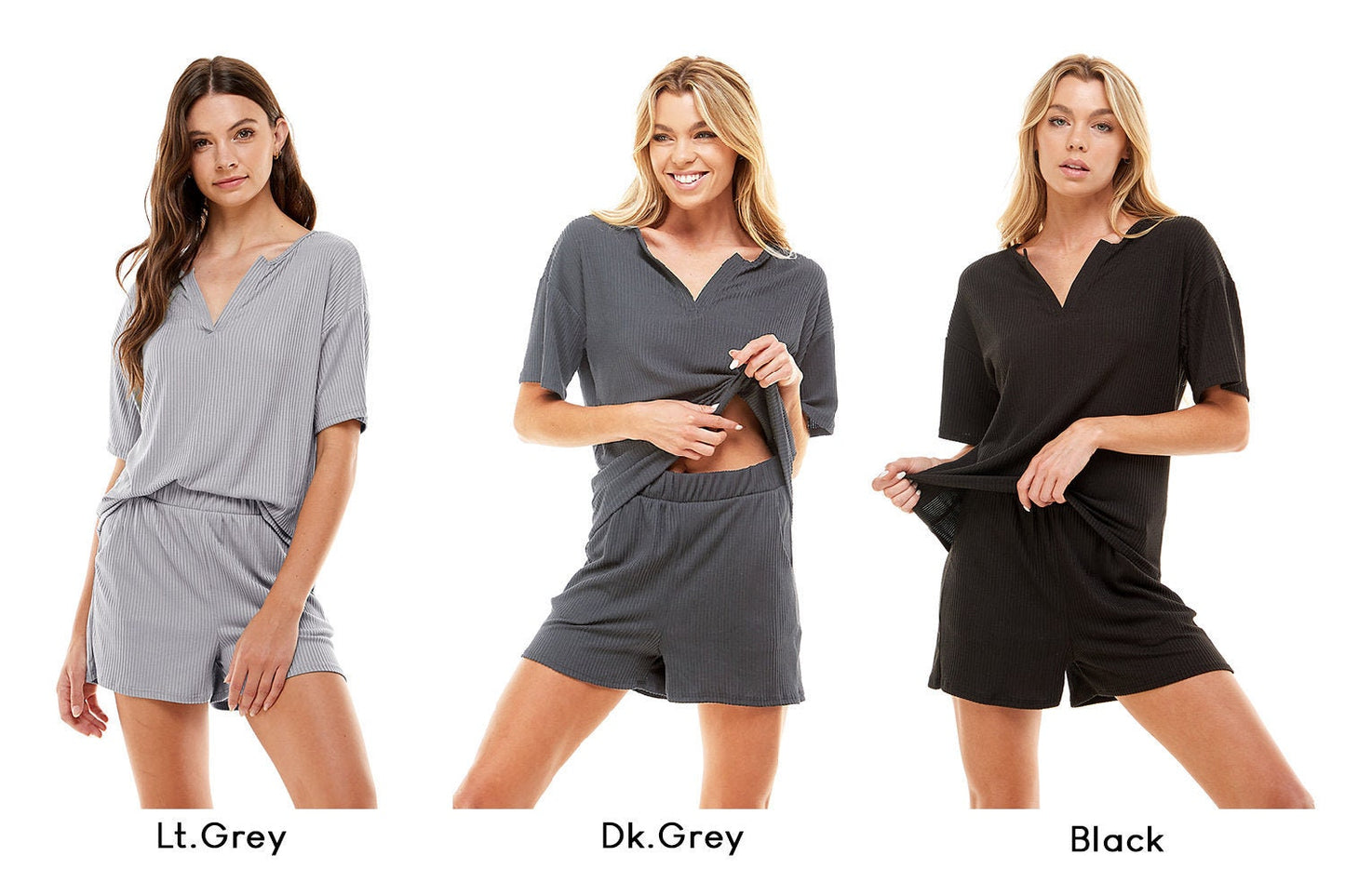 Women's Ribbed Knit Pajama Sets Short Sleeve Top and Shorts 2 Pieces Loungewear Sweatsuit Outfits with Pockets