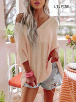 V-Neck Half Sleeves Loose Summer Sweater and Lightweight Knitted Shirts Pullover Beach cover Tops