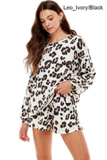 Women's Casual Cute Leopard Print Pullover Tops and Short Pants Pajama Outfits S