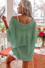 Womens V-Neck Half Sleeves Loose Summer Sweater and Lightweight Knitted Shirts Pullover Tops