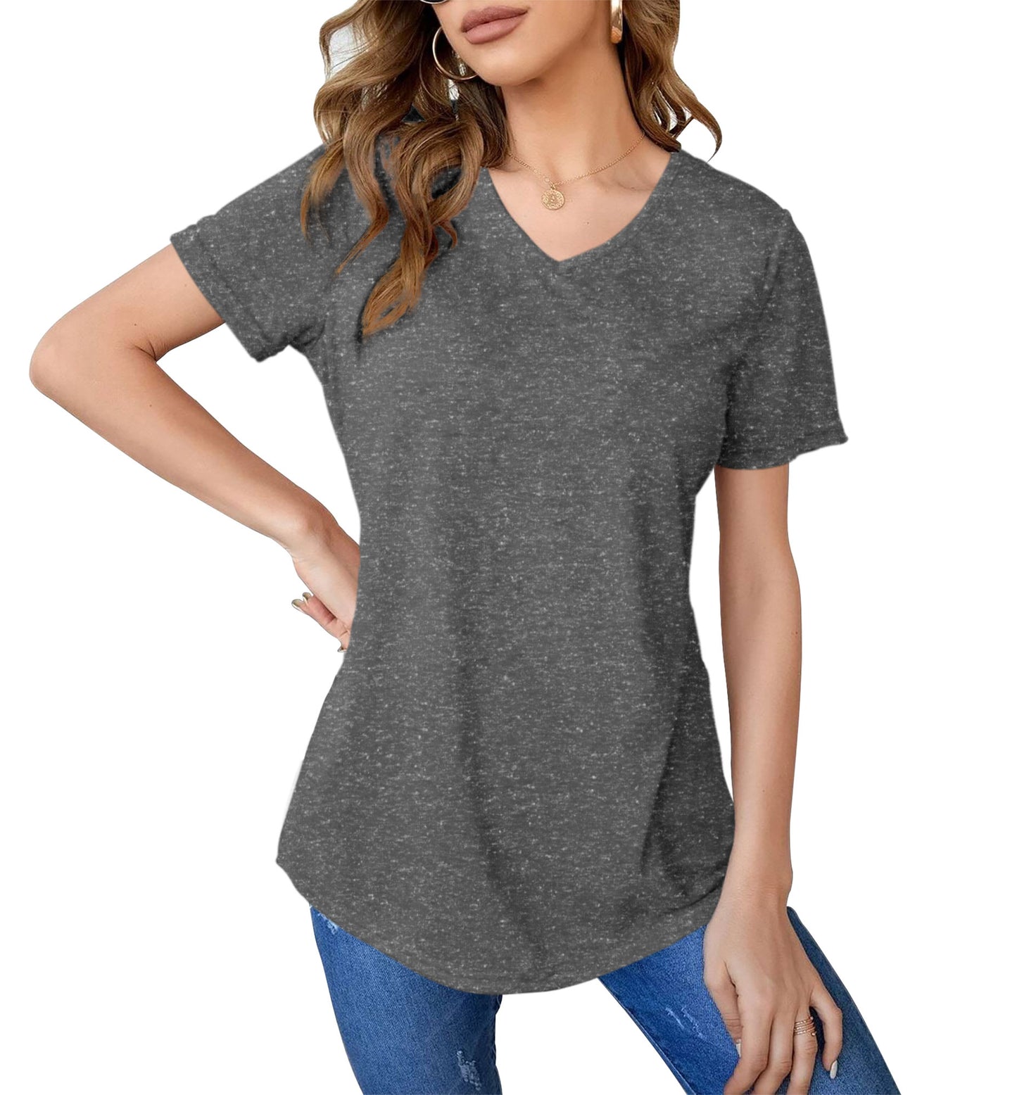 Womens Short Sleeve V Neck Tops