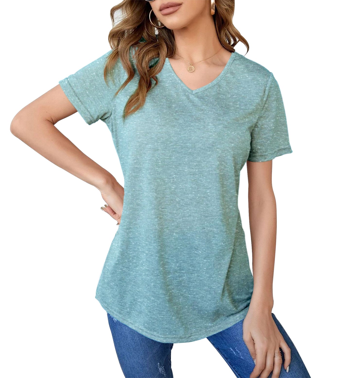 Womens Short Sleeve V Neck Tops