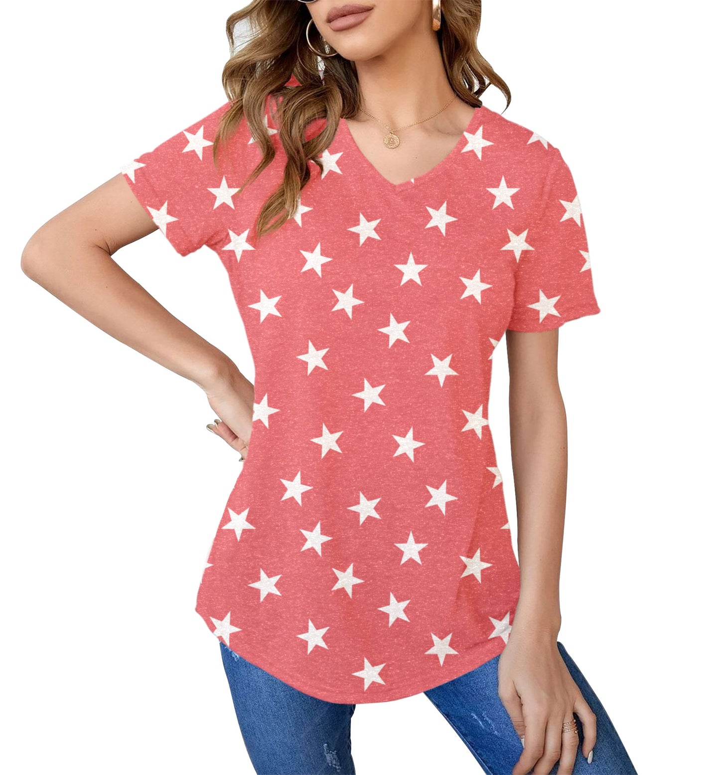 Womens Short Sleeve V Neck Tops