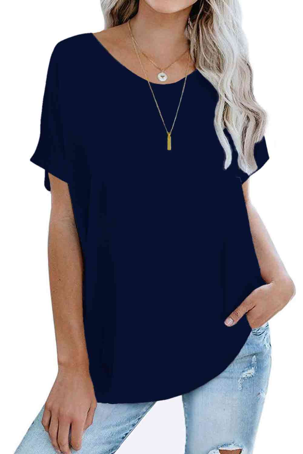 Womens Oversized Tops Crew Neck Short Sleeve T Shirts